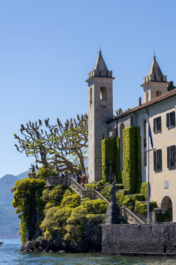 Historic lakeside church and gardens on Lake Como, Italy
